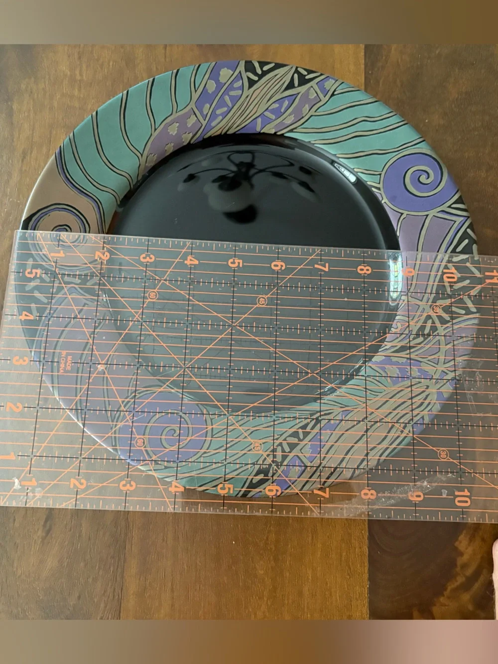 VTG Arcoroc “Tampico” 12 pc Black Plates & Saucer Set Abstract Purple Teal Rim